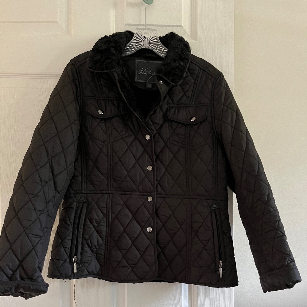 Black Weatherproof Medium Quilted Fleece Lined Jacket